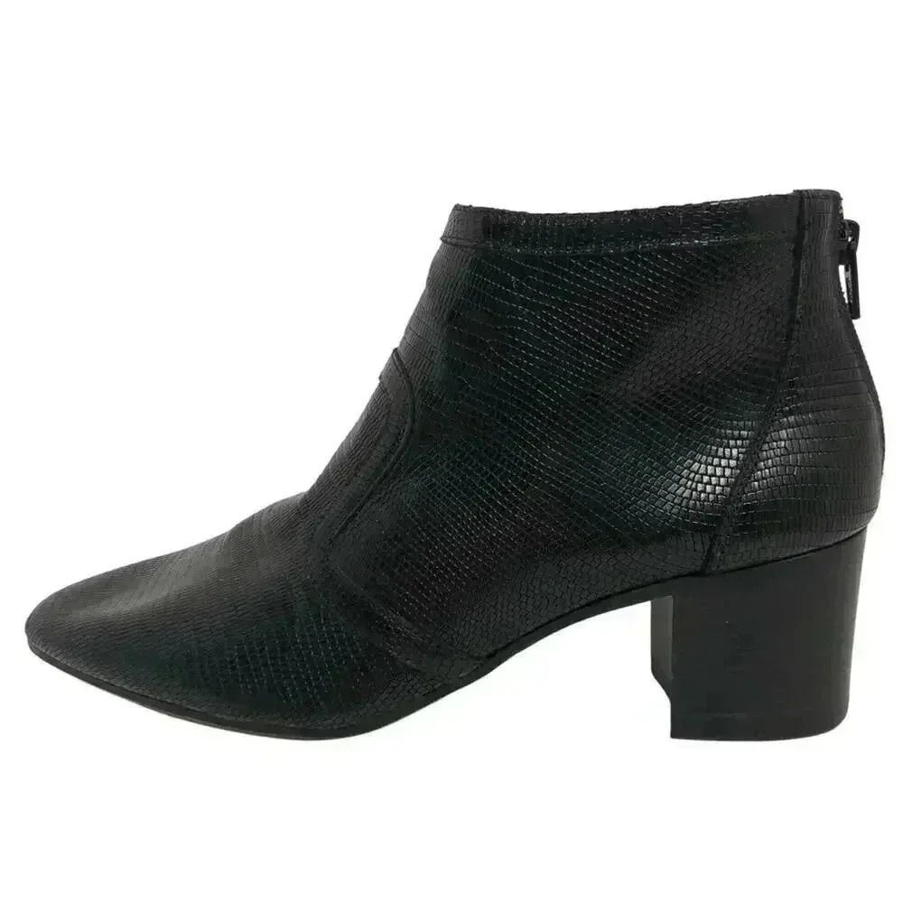 Doucal's Vintage Crocodile Print Leather Luxury Designer Black Booties Pointed - Picture 1 of 13